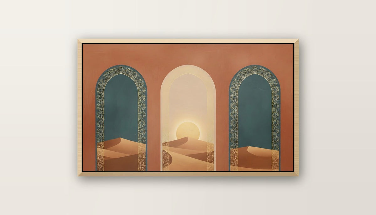 Tableaux Décoratifs Maroc - Arcades et Dunes du Désert - cadre bois naturel