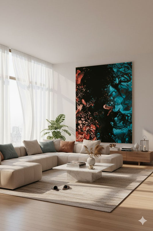 Tableaux Décoratifs Maroc - Vibrant Duality: Art Abstrait Harmonieux