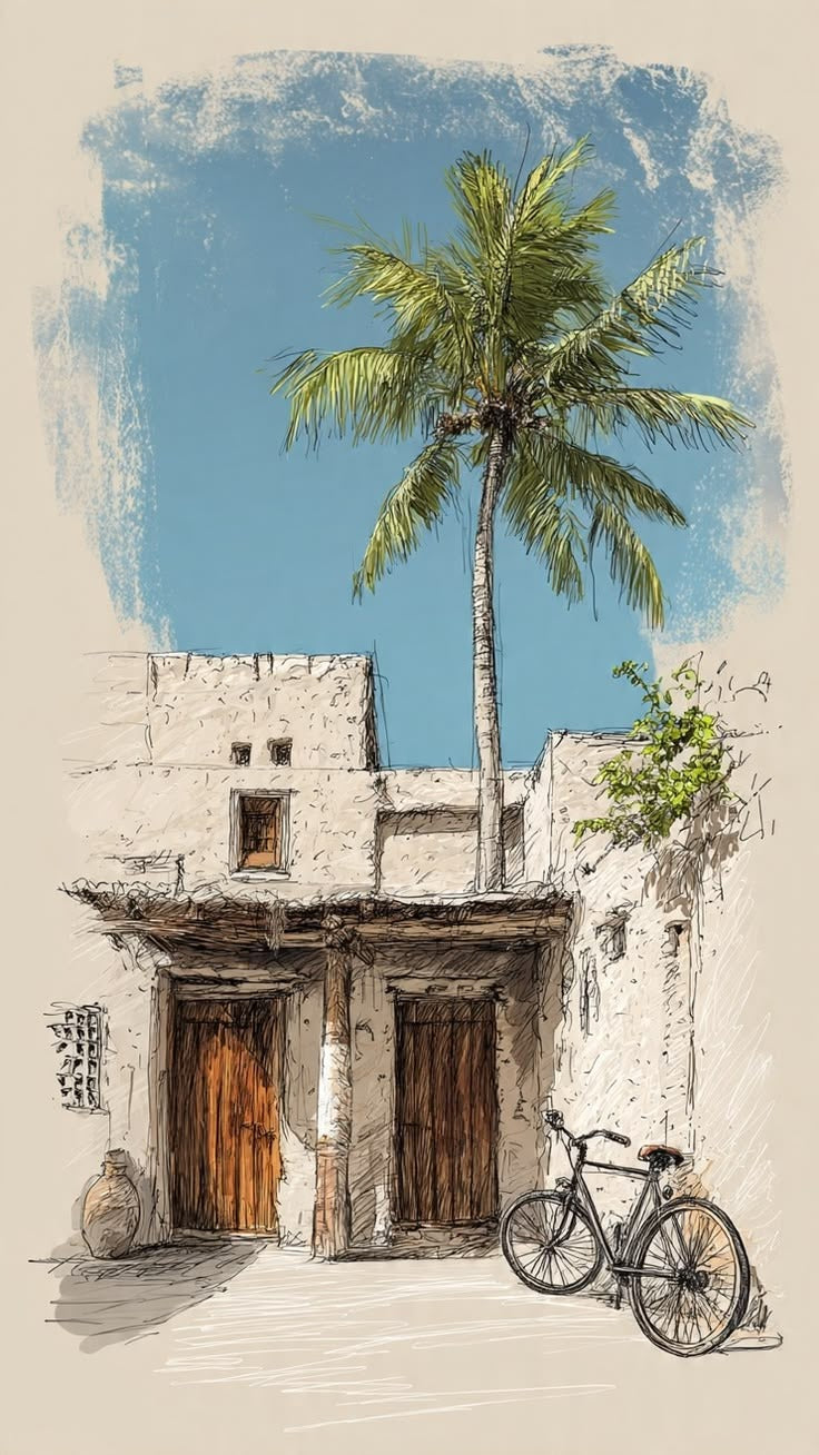 Tableaux décoratifs Maroc: Vieille Maison et Palmier, Vue Cinématique