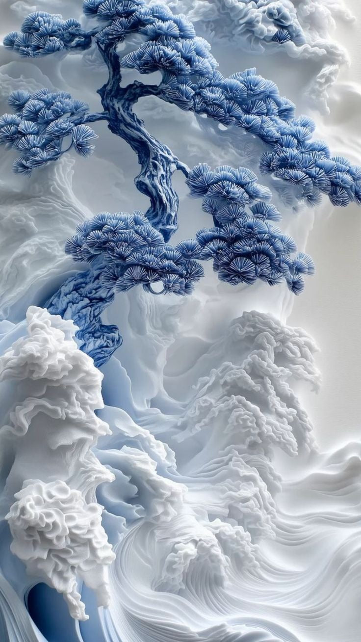 Tableau Décoratif Blue Porcelain Pine Tree — Art Mural Premium | Maroccinoo