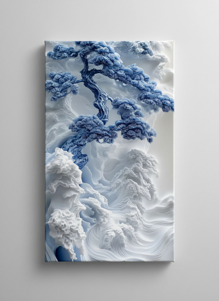Tableau Décoratif Blue Porcelain Pine Tree — Art Mural Premium | Maroccinoo