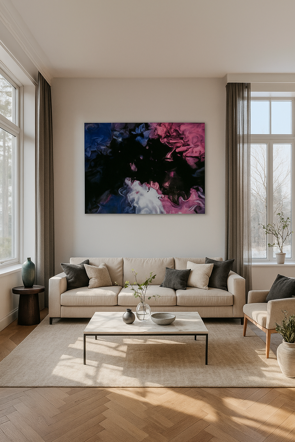 Rêves cosmiques : Impression d'art fluide abstrait | Ambiance nébuleuse vibrante
