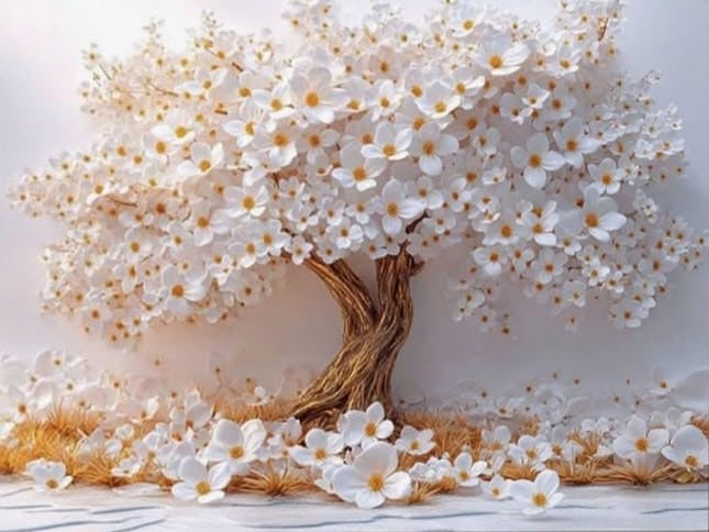 Tableau Décoratif Sculpted White Flower Tree — Art Mural Premium | Maroccinoo