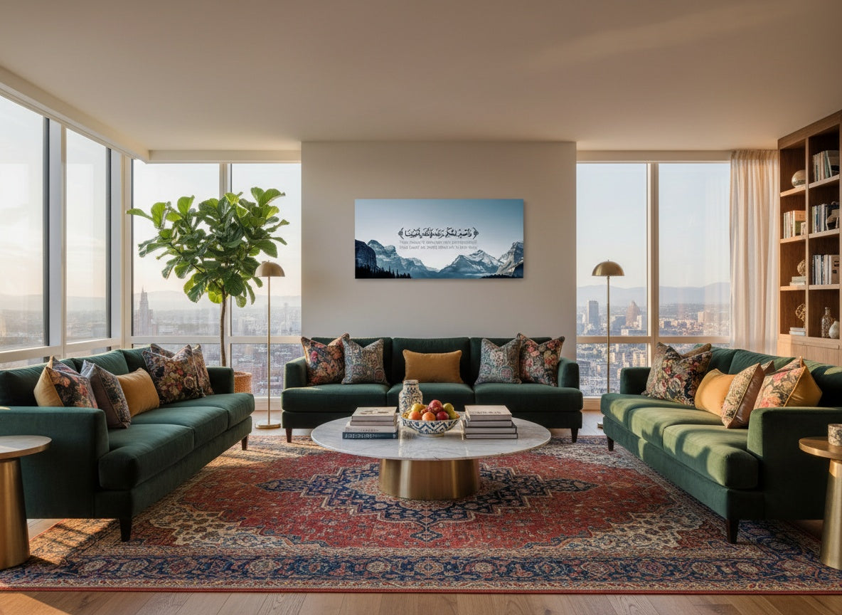 Tableau Décoratif Islamic Scripture Mountain Vista — Art Mural Premium | Marocci