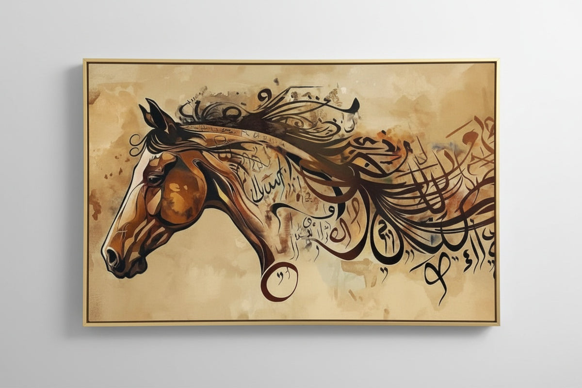 Tableaux Décoratifs Maroc Cheval et Calligraphie Arabe