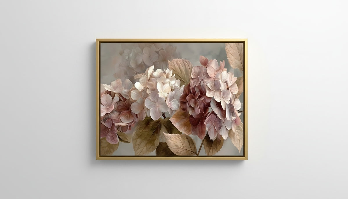 Tableaux Décoratifs : Hortensias Roses et Crème, Art Mural de Luxe