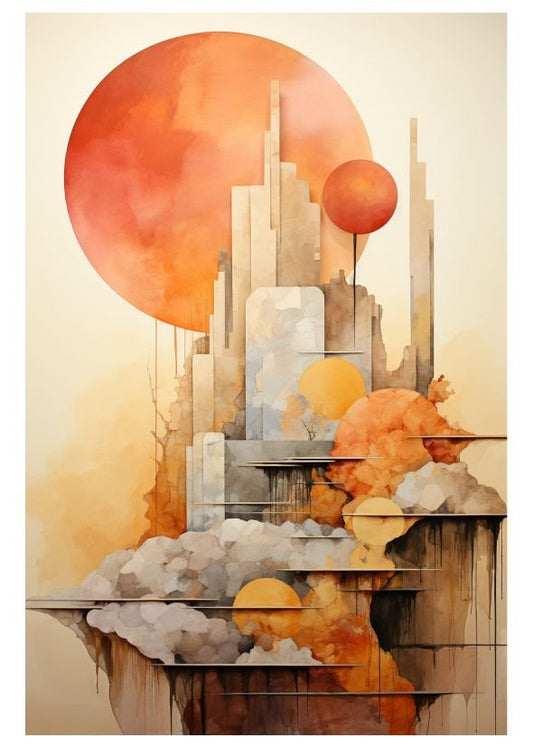 Tableau Abstrait - Harmonie Urbaine en Orange | Maroccinoo