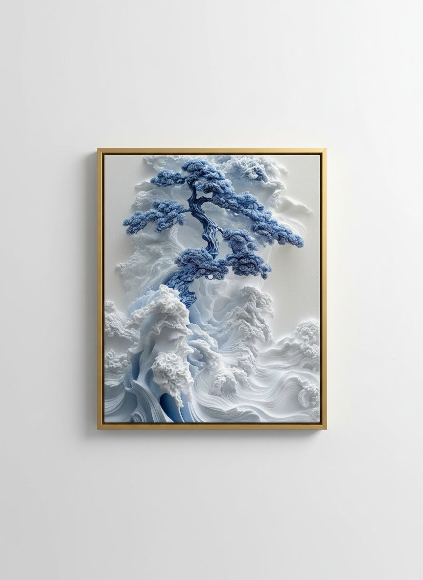 Tableau Décoratif Blue Porcelain Pine Tree — Art Mural Premium | Maroccinoo