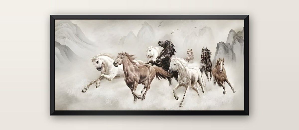Tableaux Décoratifs Maroc de Luxe: Huit Chevaux au Galop dans la Brume