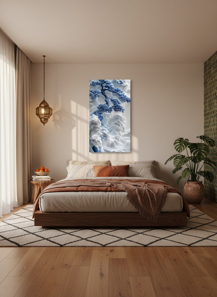 Tableau Décoratif Blue Porcelain Pine Tree — Art Mural Premium | Maroccinoo