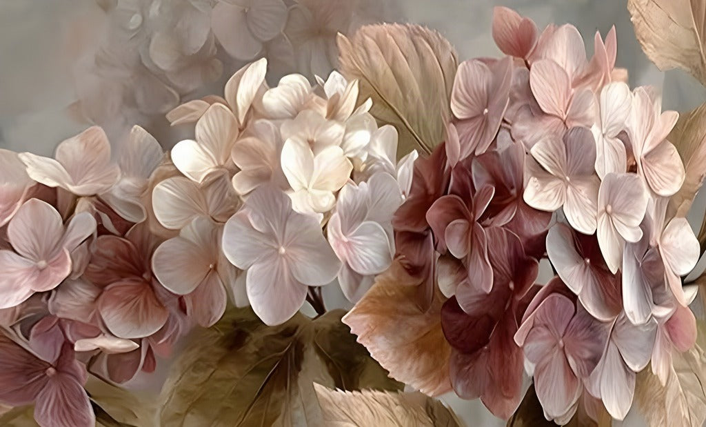 Tableaux Décoratifs : Hortensias Roses et Crème, Art Mural de Luxe