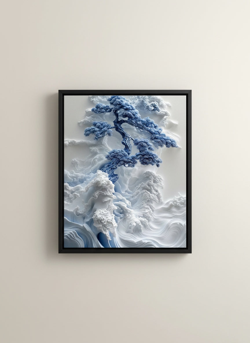 Tableau Décoratif Blue Porcelain Pine Tree — Art Mural Premium | Maroccinoo