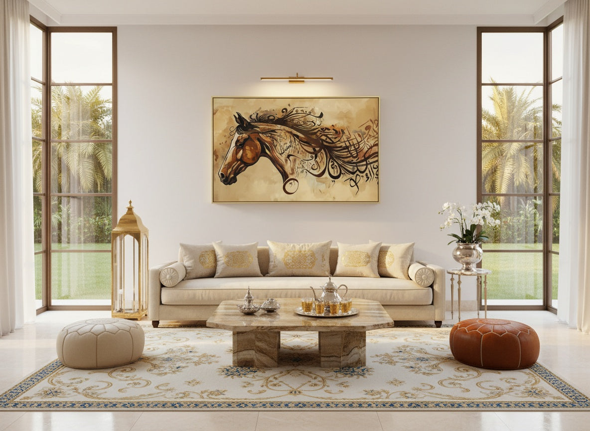 Tableaux Décoratifs Maroc Cheval et Calligraphie Arabe