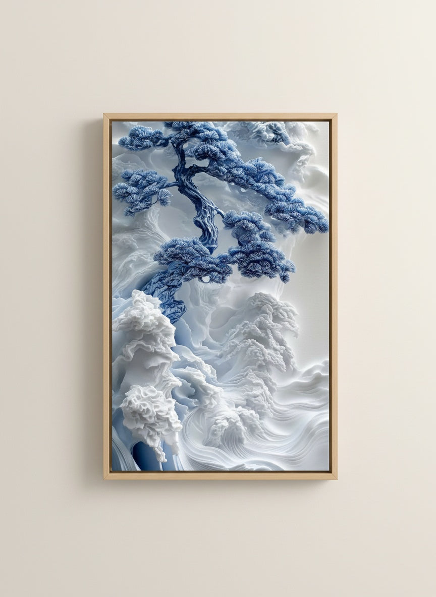 Tableau Décoratif Blue Porcelain Pine Tree — Art Mural Premium | Maroccinoo