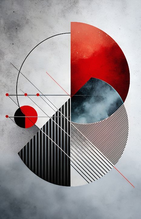Art géométrique abstrait | Impression murale minimaliste rouge, noir et blanc