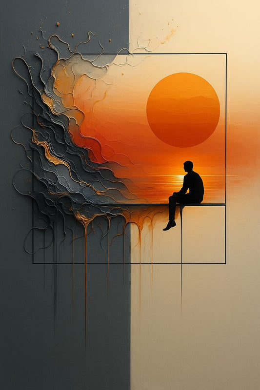 Solitude au coucher du soleil : Silhouette abstraite | Sérénité réfléchissante
