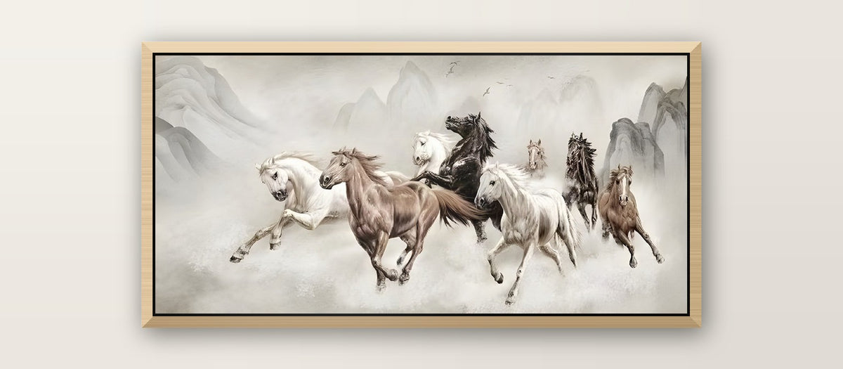 Tableaux Décoratifs Maroc de Luxe: Huit Chevaux au Galop dans la Brume