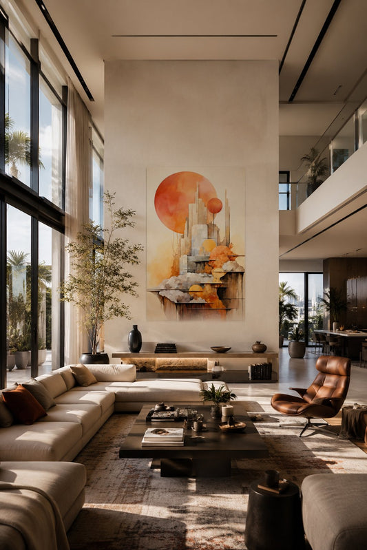 Tableau Abstrait - Harmonie Urbaine en Orange | Maroccinoo