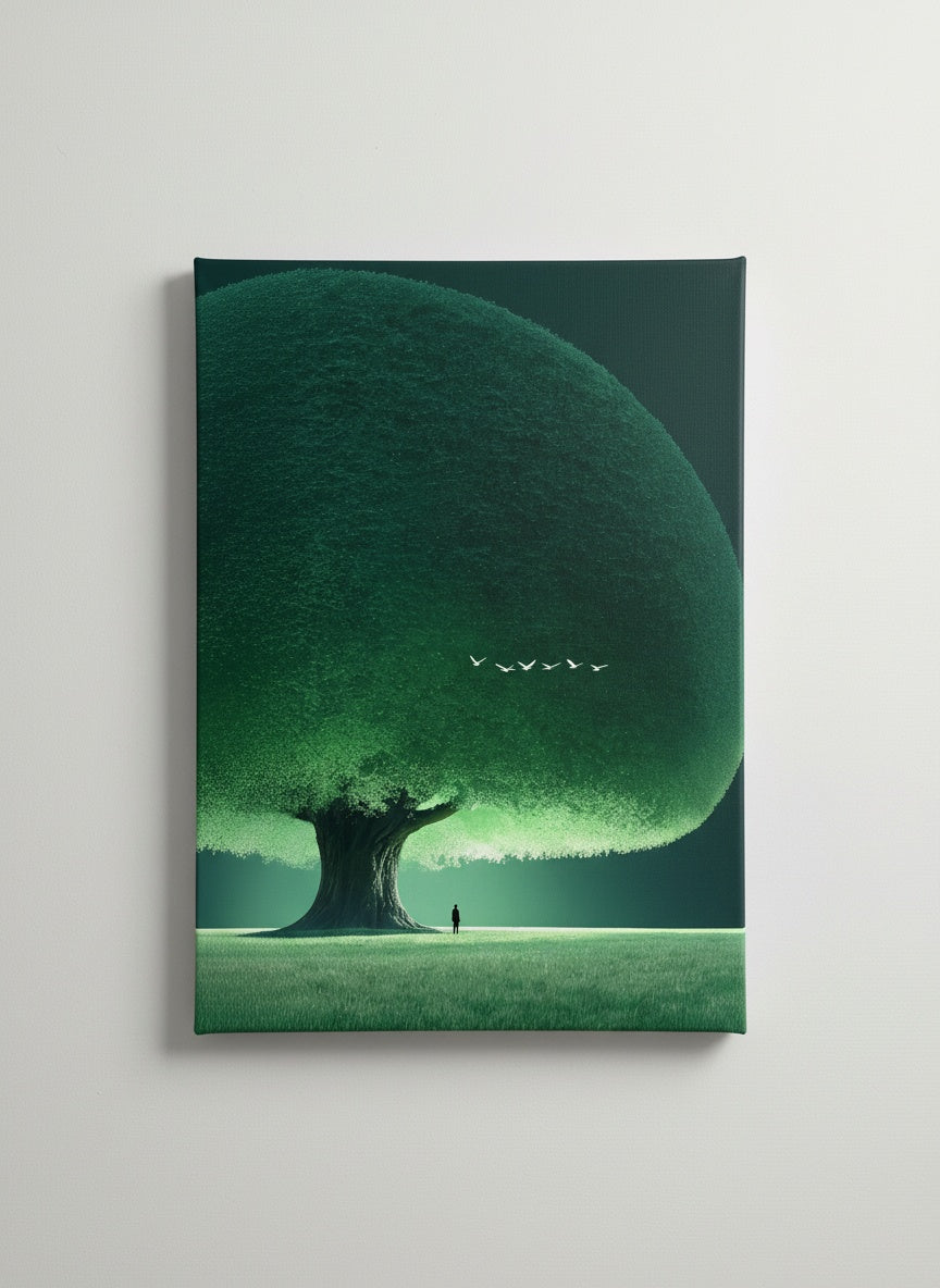 Tableaux Décoratifs Maroc : L'Homme-Arbre Géant aux Oiseaux Verts