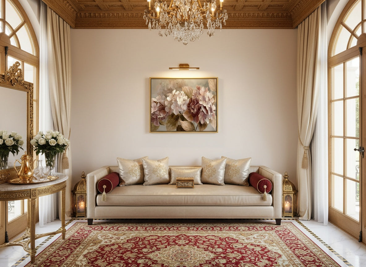 Tableaux Décoratifs : Hortensias Roses et Crème, Art Mural de Luxe