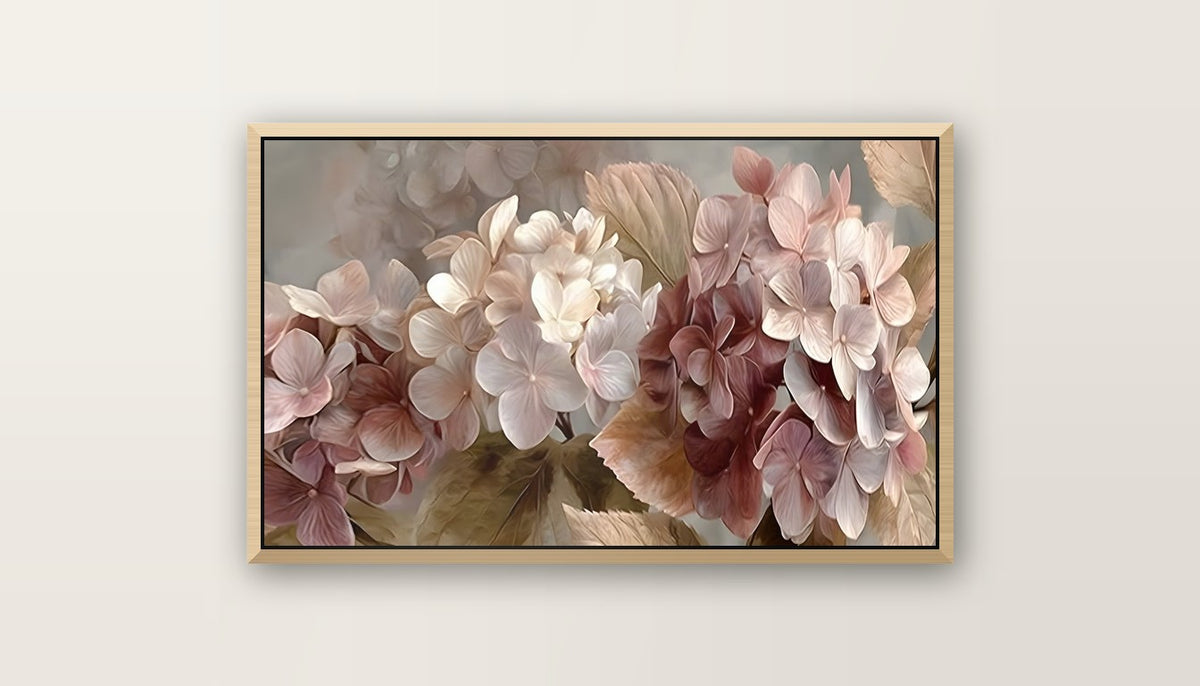 Tableaux Décoratifs : Hortensias Roses et Crème, Art Mural de Luxe