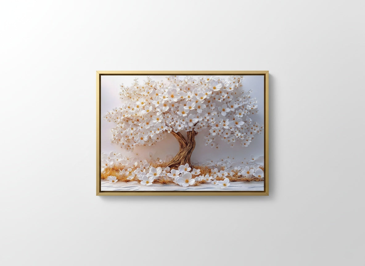 Tableau Décoratif Sculpted White Flower Tree — Art Mural Premium | Maroccinoo