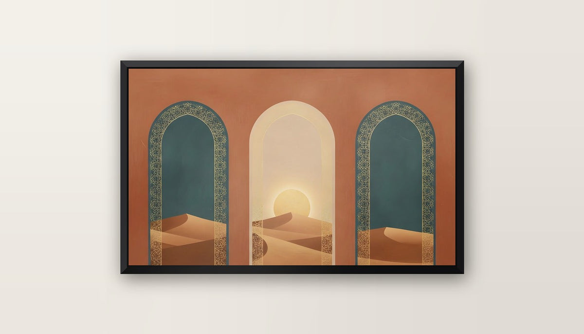 Tableaux Décoratifs Maroc - Arcades et Dunes du Désert - cadre noir