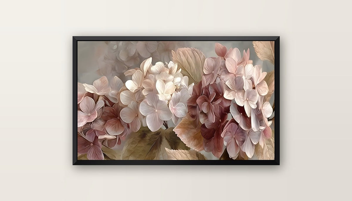 Tableaux Décoratifs : Hortensias Roses et Crème, Art Mural de Luxe