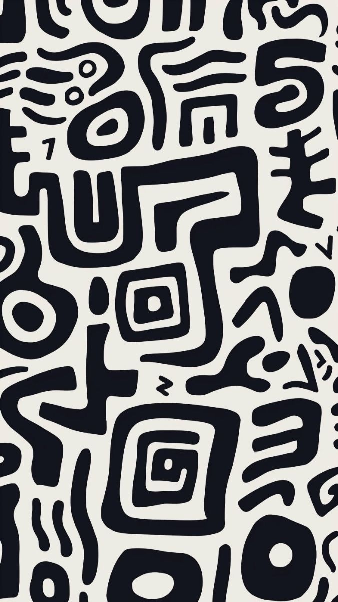 Script abstrait : Impression artistique à motifs audacieux en noir et blanc | Design moderne et ludique
