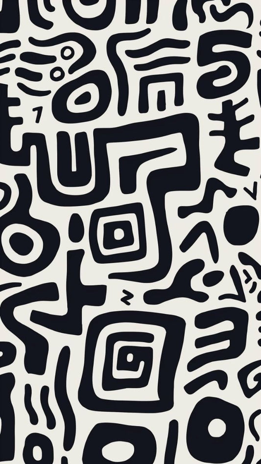 Script abstrait : Impression artistique à motifs audacieux en noir et blanc | Design moderne et ludique