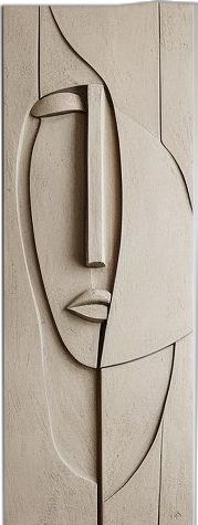 Visage abstrait : Impression sur bois minimaliste | Portrait sculptural aux tons neutres