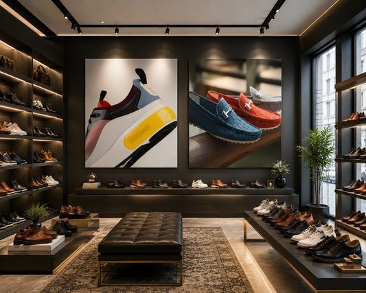 Shoes in the middle of a store