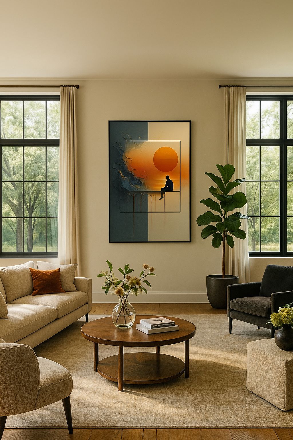 Solitude at Sunset: Abstract Silhouette Art Print | Reflective Serenity